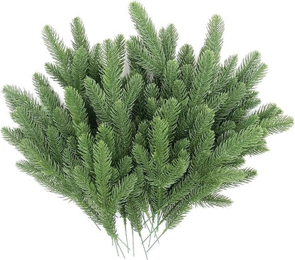 Hananona 100 Pcs Artificial Pine Branches Green Plants Pine Needles DIY Accessories for Garland Wreath Christmas and Home Garden Decor (100, Green)