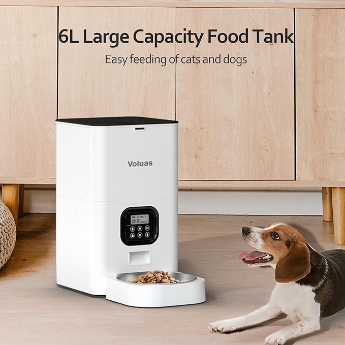 VOLUAS Automatic Cat Feeders - Pet Food Dispenser for Dry Food, Timed Cat Feeder with Desiccant Bag, Programmable Portion Size Control 4 Meals Per Day, 10s Voice Recorder-Mewly Pet