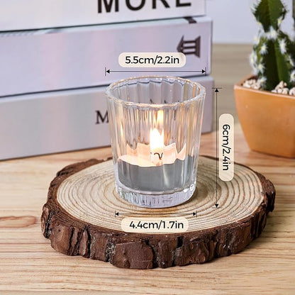 ComSaf Votive Candle Holders, 12 PCS Glass Candle Holders, Ribbed Tealight Candle Holder for Table Centerpieces, Clear Candle Holder for Wedding, Home Decor, Party, Baby Shower, Special Occasions