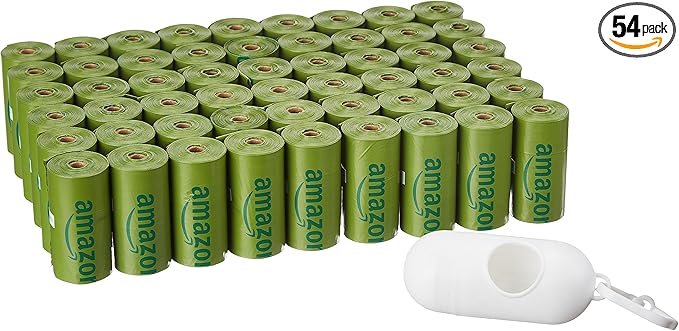 Amazon Basics Dog Poop Bags with Dispenser, 810 Count, Enhanced for Guaranteed Leakproof, Cucumber Scented, Includes Leash Clip-Mewly Pet