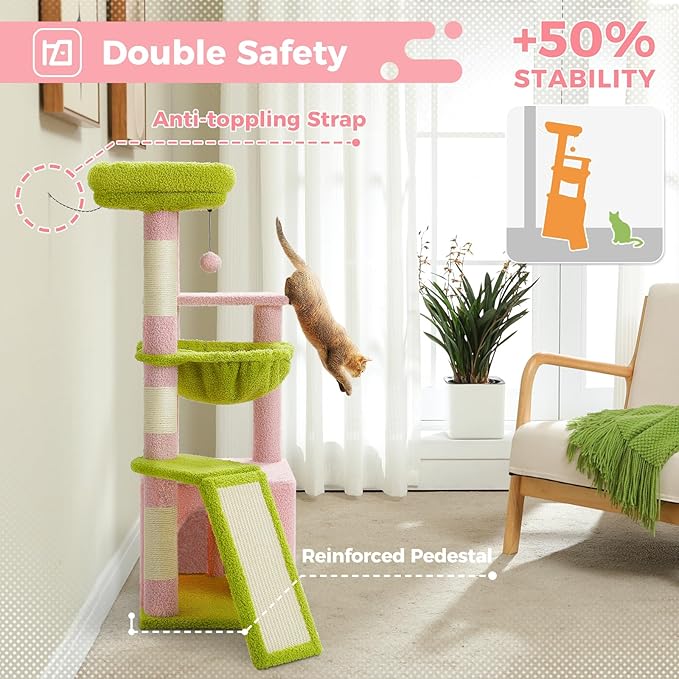 PEQULTI 36.5'' Cat Tree for Indoor Cats, Small Cat Tower with Large Condo, Cat Scratching Posts, Cozy Hammock and Scratching Ladder for Kittens, Pink-Mewly Pet