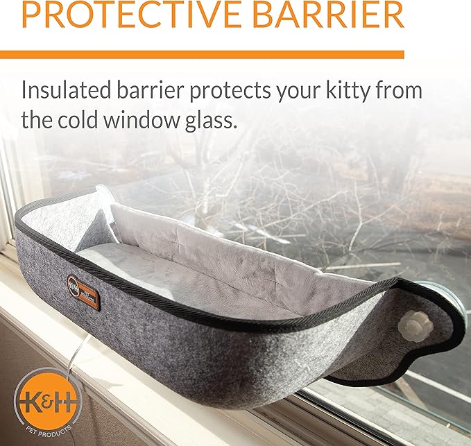 K&H Pet Products EZ Mount Thermo-Kitty Window Bed Extra-Deep Gray 27 X 10 X 11 Inches-Mewly Pet