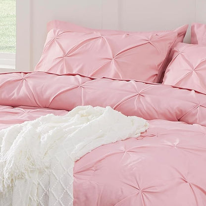 Bedsure Full Comforter Set Baby Pink - Bed in a Bag Full Size Bedding Set 7 Pieces, GentleSoft™ Pintuck Bed Set Gift for Family, Pinch Pleat All Season Comforter with Sheets, Pillowcases & Shams