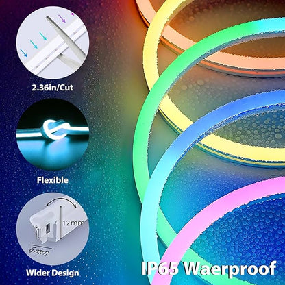Lamomo LED Neon Rope Lights 32.8Ft, RGB LED Strip Lights Control with App/Remote, Music Sync Color Changing Waterproof Flexible Led Light Strip, Cuttable Gaming Neon Lights for Bedroom Indoor