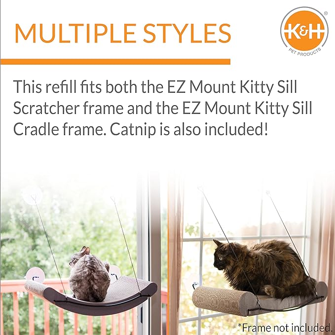 K&H Pet Products EZ Mount Window Cat Scratcher Kitty Sill Cradle REFILL ONLY (frame not included) Cardboard 11 X 20 X 2 Inches-Mewly Pet