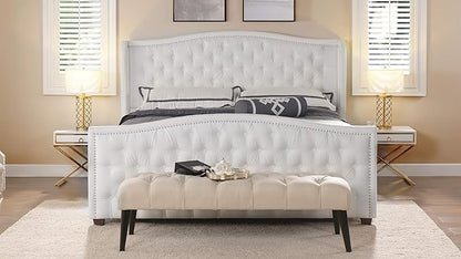 Jennifer Taylor Home Marcella Upholstered Shelter Headboard Bed Set, King, Bright White Polyester