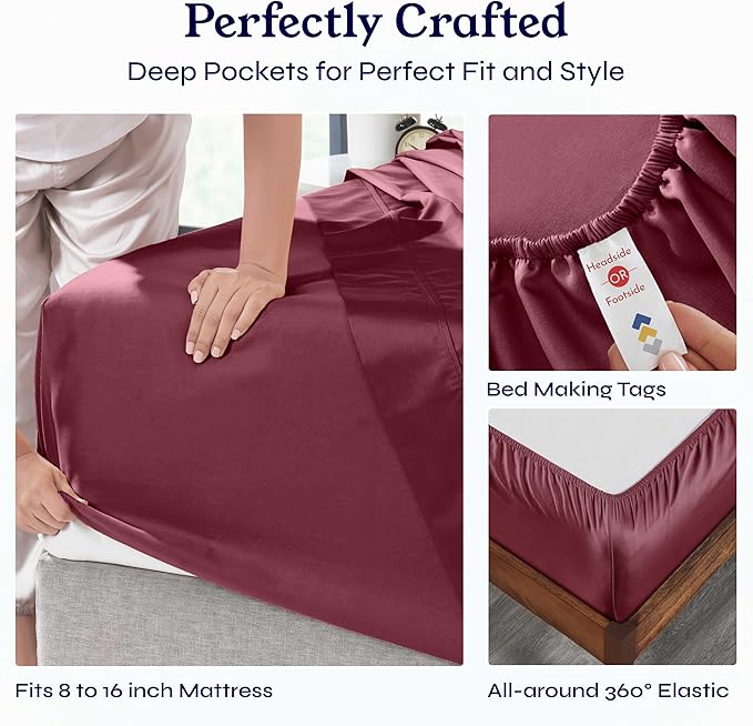 California Design Den Full Size Bed Sheets Set - Soft 400 Thread Count Sateen, Natural 100% Cotton Sheets with Deep Pockets, Breathable, Cooling and Durable Bedding Set - Burgundy Red