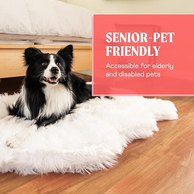 PupRug Orthopedic Dog Bed for Large Dogs with Fluffy Soft Faux Fur and Memory Foam for Joint Pain Relief, Machine Washable and Waterproof Couch Bed, Polar White, Large/Extra Large-Mewly Pet