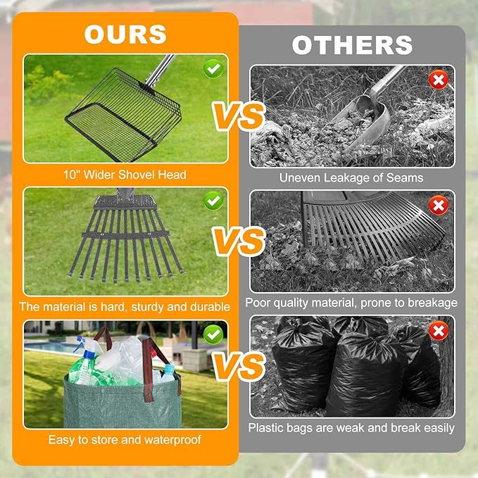 Chicken Poop Scooper Set - Adjustable Coop Scoop with Ergonomic Grip, Rake, Reusable Waste Bag & Gloves - Durable Sand Sifting Litter Shovel for Chicken Coops, Farms, Pet Waste-Mewly Pet