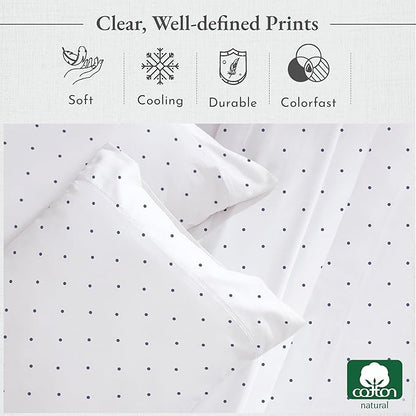 California Design Den Printed King Size Sheets Set - Luxury 400 Thread Count Sateen, Natural 100% Cotton Sheets, Deep Pockets, Cooling and Durable Bedding Set - Polka Dot