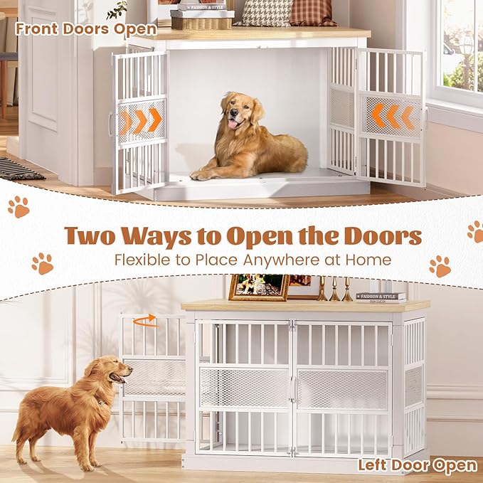 VOPEAK 40" Dog Crate Furniture, Chew Resistant Large Dog Crate for Medium Large Dogs, Heavy Duty Dog Crates Dog Kennel Cage Indoor with Double Doors, Wooden End Table for Bedroom Living Room-Mewly Pet