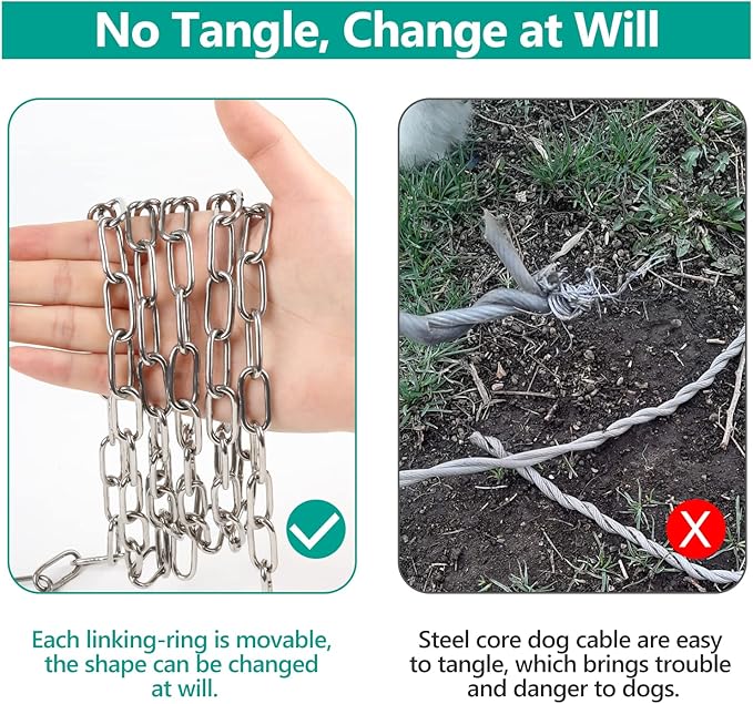 Tresbro Heavy Duty Dog Chains for Outside, 40FT Stainless Steel Tie Out Cable with Swivel Hook for Small Medium Dogs, Metal Chew Proof Pet Runner Chain Leash Lead for Outdoor Camping Hiking Yard, 3MM-Mewly Pet