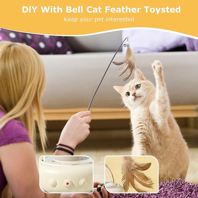 hooroor 2-in-1 UFO Laser Cat Toy – Automatic Motion with Feather, Rechargeable Smart Sensor Interactive Toy for Indoor Cats & Dogs, Fun Exercise & Play, Perfect Pet Gift-Mewly Pet