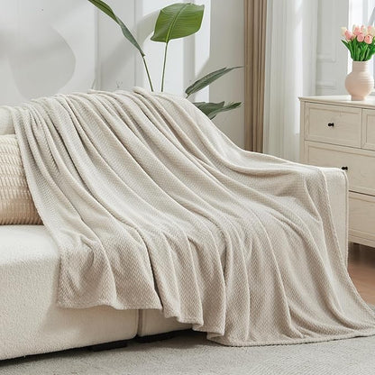 NEWCOSPLAY Super Soft Twin Blanket Linen Premium Silky Flannel Fleece Leaves Pattern Lightweight Bed Blanket All Season Use (Linen, Twin(60"x80"))