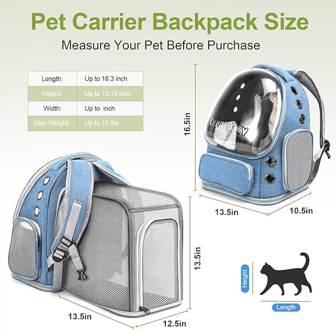 Expandable Cat Backpack,Cat Bubble Backpack Carrier for Carrying Cats, Pets and Small Dogs,Airline-Approved,Designed for Travel, Hiking, Walking,Car （Blue-Mewly Pet