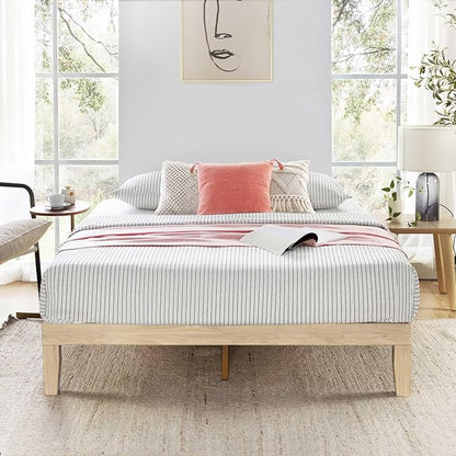 Mellow Naturalista Classic 12 Inch Solid Wood Platform Bed with Wooden Slats, King, White Wash