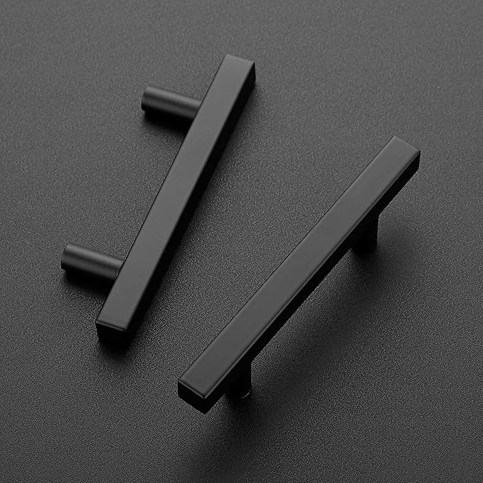 Ravinte 50 Pack Black Cabinet Handles 3 Inch Square Cabinet Pulls Matte Black Square Hardware for Kitchen Cabinets - 5 Inch Total Length