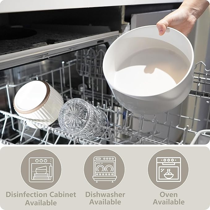 Ceramic Elevated Dog Bowls, Pet Food and Water Bowl Set for Large Dogs, 7.5 Cups Dog Bowls Raised with Wood Stand, 61OZ, White-Mewly Pet