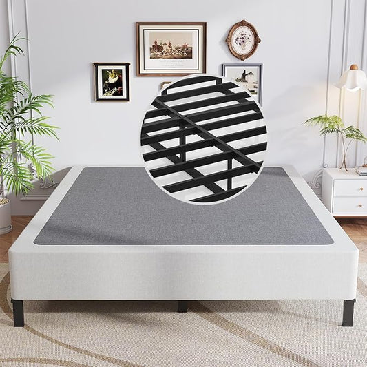 Queen Box Spring, 9 Inch Box Spring for Queen Bed, Heavy Duty Metal Frame Mattress Foundation Support for 3000lbs, Easy Assembly, Noise Free, Non Slip