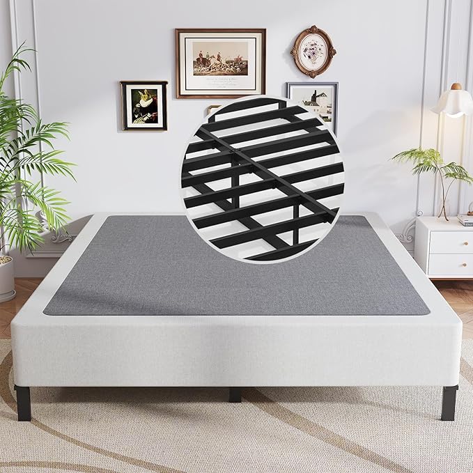 Full Box Spring, 9 Inch Metal Full Size Box Spring Only, Heavy Duty Metal Frame Mattress Foundation Support for 3000lbs, Easy Assembly, Noise Free, Non Slip
