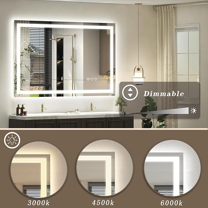 44x 30 LED Mirror for Bathroom, Lighted Vanity Mirror with Lights, Dimmable, Anti-Fog, ETL Listed (Front Lit + Backlit)