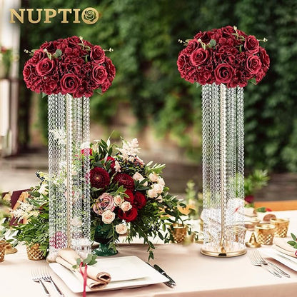 NUPTIO Flower Balls for Wedding Centrepieces - 10 Pcs 15.7 inch Diam Large Burgundy Artificial Flowers Roses Ball Fake Flower Arrangement Bouquet Faux Rose for Wedding Party Centrepiece Decorations
