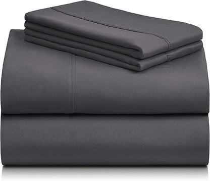 LuxClub 4 PC Queen Sheet Set, Sheets Queen Size, Deep Pockets Wrinkle Free Cooling Sheets Machine Washable Hotel Bedding Silky Soft - Dark Grey Queen
