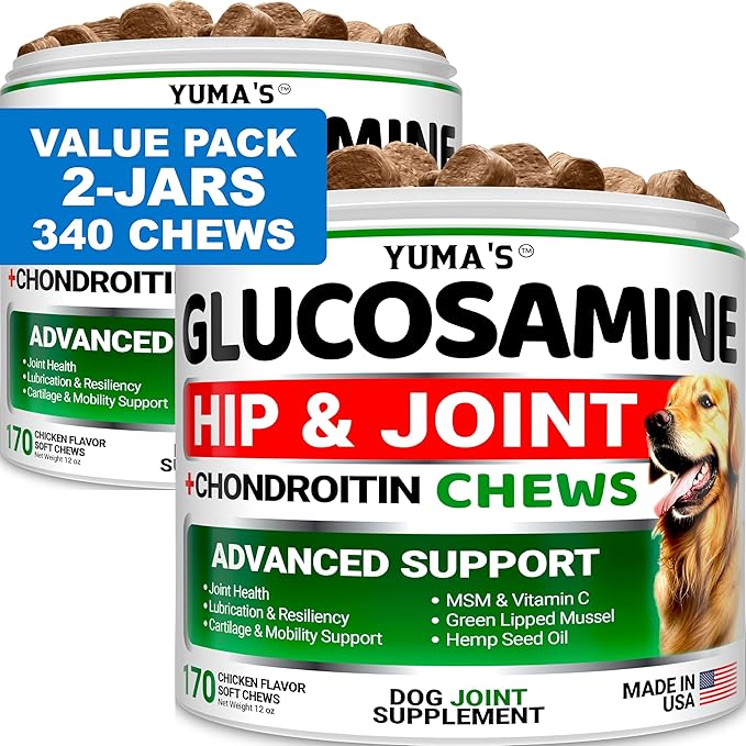 YUMA'S (2 Pack) Glucosamine for Dogs - Hip and Joint Supplement for Dogs - Glucosamine Chondroitin Chews - Joint Pain Relief Supplement with MSM - Advanced Health - Mobility Support - Made in USA-Mewly Pet