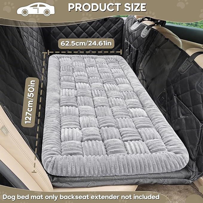 Dog Car Bed Mat, Non-Slip Backseat Extender Pet Blanket, Plaid Dog Bed for SUVs, Sedans & Trucks, Chew-Resistant Travel Pad for Dogs, Easy Clean & Scratch-Proof & Comfort (50"x24.6") Light Gray-Mewly Pet