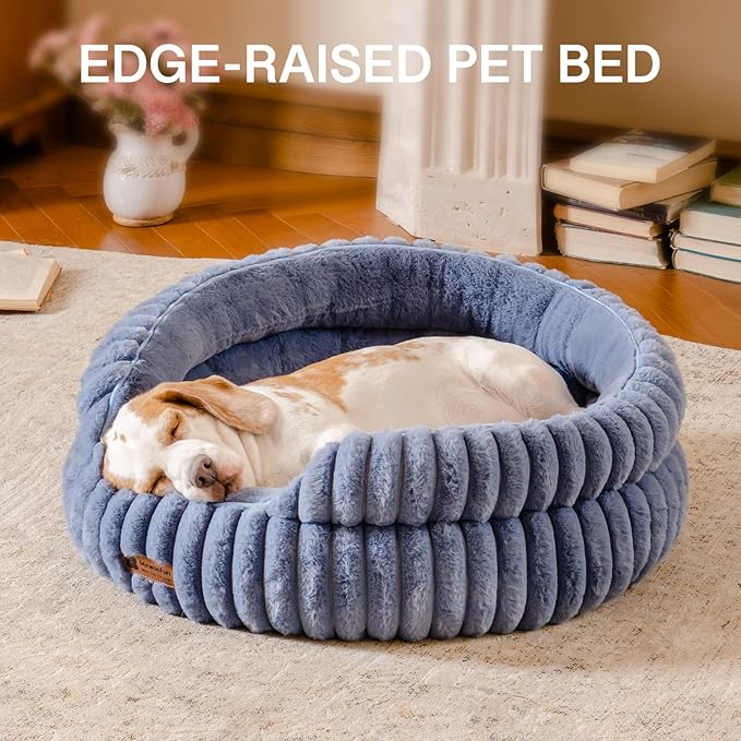 MEWOOFUN Cat Beds for Indoor Cats, Washable Dog Bed for Small Dogs, Round Pet Bed for Puppy and Kitten with Anti-Slip Bottom (Blue, 20"x20"x8")-Mewly Pet