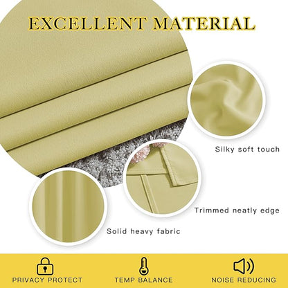 NICETOWN Room Darkening Curtains 90 inch Length - Triple Weave Energy Saving Thermal Insulated Solid Grommet Room Darkening Draperies for Bedroom/Living Room (1 Pair, W46 x L90, Paler Yellow)