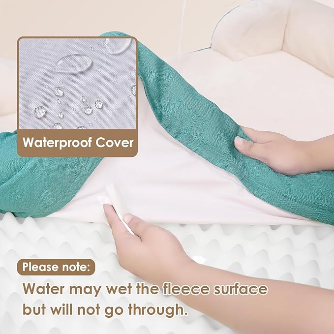 EHEYCIGA Orthopedic Dog Bed for Small Dogs, Waterproof Memory Foam Small Dog Beds with Sides, Non-Slip Bottom and Egg-Crate Foam Medium Pet Couch Bed with Washable Removable Cover, Turquoise Blue-Mewly Pet