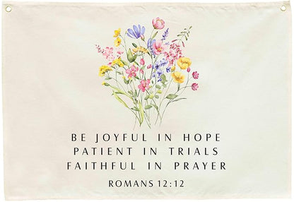 Christian Bible Verse Scripture Rectangular Banner Flag Sign Wall Art Gift for Kids Boys Girls-Nursery Baby Room Bedroom Reading Room Wall Decor-Baby Shower Baptism Christmas Gift-Be Joyful in Hope