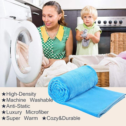 HOZY Soft Blanket Travel Size Fleece Warm Fuzzy Throw Blankets for The Bed Sofa Lightweight 350GSM Sky Blue 50"*61"