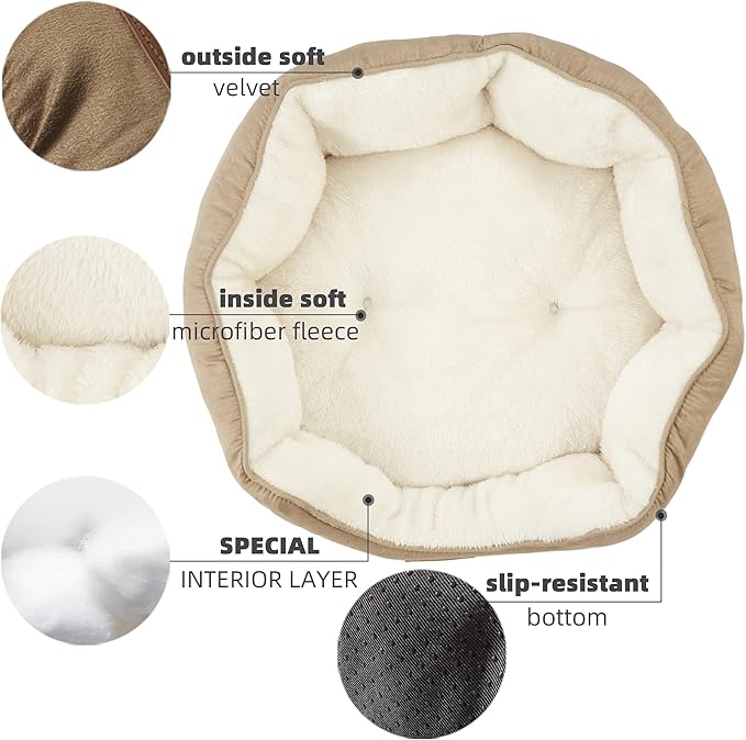 Asvin Small Dog Bed for Small Dogs, Cat Beds for Indoor Cats, Pet Bed for Puppy and Kitty, Extra Soft & Machine Washable with Anti-Slip & Water-Resistant Oxford Bottom, Light Brown, 20 inches-Mewly Pet