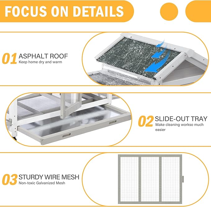 Wooden Rabbit Hutch with Waterproof Roof,Outdoor/Indoor Bunny Cage with Removable Slide-Out Bottom Tray, Chewproof Rabbit cage for Small-Medium Animals (Guinea Pigs, Hedgehogs)-Mewly Pet