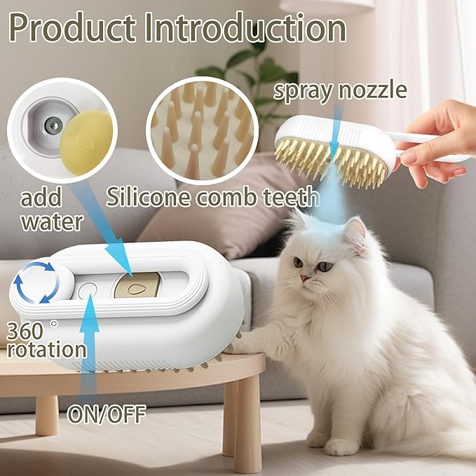 Cat Steam Brush for Shedding Dog Brush with Steam Pet Hair Cleaning Brush Comb for Spray 3 in 1 Pet Grooming for Long & Short Haired Pets – Spritz Defur Comb for cats(Gray)-Mewly Pet