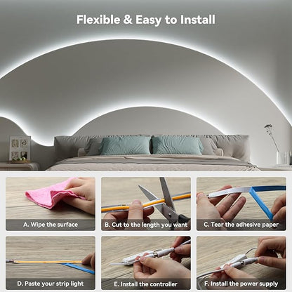 PAUTIX COB LED Strip Light Daylight White 6000K 16.4ft UL Listed CRI93+ Super Bright Dimmable 24V Flexible LED Tape Lights with RF Remote,for Cabinets Bedroom Mirror TV Office Decor DIY Lighting