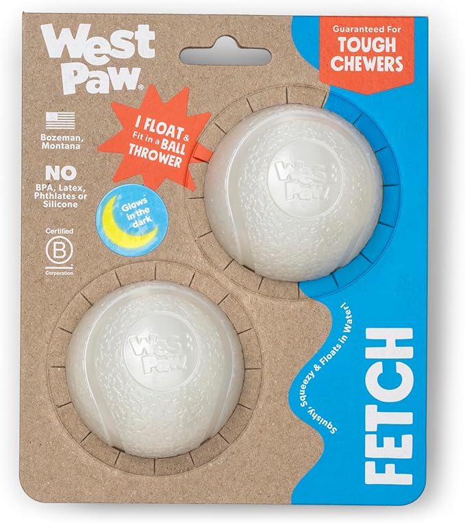 WEST PAW Boundr Ball Dog Fetch Toy – Bouncing Toys for Dogs, Fetch, Catch, Chewing, Play – Floatable, Recyclable Balls – Small Glow 2-Pack-Mewly Pet