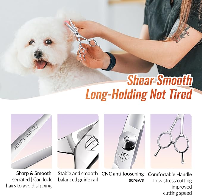 Dog Grooming Scissors: 4.75" Pet Curved Shears Made Of Advanced Stainless Steel Alloy for Trimming Dogs Cats and Other Pets Face and Paws-Mewly Pet