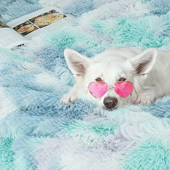 Tuddrom Decorative Extra Soft Faux Fur Throw Blanket,Solid Reversible Fuzzy Lightweight Long Hair Shaggy Blanket,Fluffy Cozy Plush Fleece Comfy Microfiber Fur Blanket for Couch Sofa Bed,Tie Dye Blue