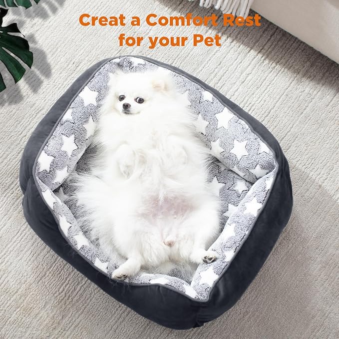 GASUR Dog Beds Small Plus Size, Small Dog Bed Washable, Orthopedic Pet Sofa Bed, Pet Cuddler Anti-Slip Bottom, Soft Calming Sleeping Warming Puppy Bed (S Plus (25"x 21"x 8"), Black)-Mewly Pet