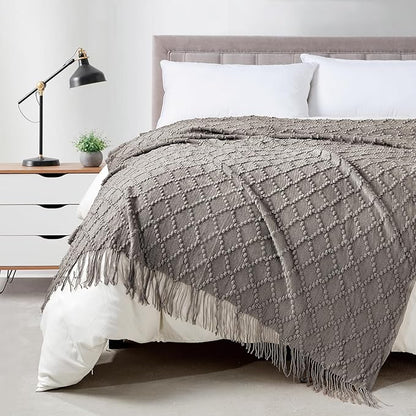 BOURINA Dark Grey Throw Blanket 50 x70 Inches Jacquard Argyle Throw Textured Solid Soft Throws and Blankets for Sofa or Bed Knitted Decorative Blanket