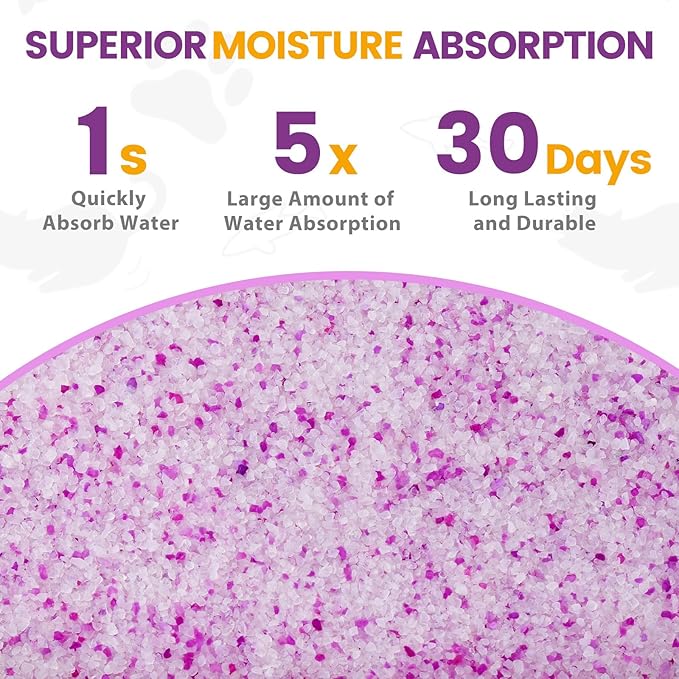 NEWORD Crystals Cat Litter Lightly Scented Litter Superior Odor Control 7 lbs Total Soft-On-Paws Low Tracking Dust-Free Purple Silica Gel, Lavender-Mewly Pet