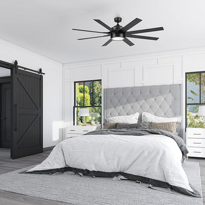 Honeywell Ceiling Fans Xerxes, 62 Inch Modern Indoor Ceiling Fan with Lights and Remote Control, Color Changing LED, 8 Dual Finish Blades, Reversible Motor - 51904-01 (Black)