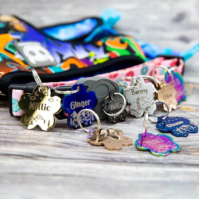 Personalized Dog Tag with 5 Lines of Custom Deep Engraved Durable Stainless Steel Pet ID Name Tag Designer Regular Size Flower-Mewly Pet