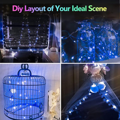 4 Pack 20FT 60LED Christmas Battery Operated Fairy Lights with Timer, Waterproof Battery String Lights Outdoor Indoor, Battery Twinkle Light for Bedroom Wedding Birthday Party Chirstmas (Blue)