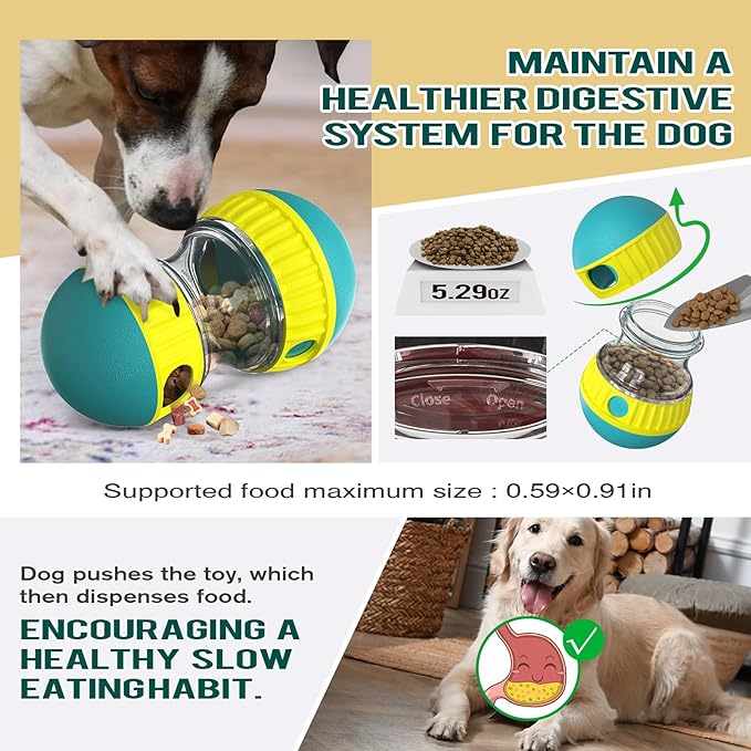 Dog Puzzle Toy Adjustable Treat Dispensing Ball Food Dispenser Tough Slow Feeder Puppy Enrichment Training Toy Pet Interactive Chase Toys for Small Medium Large Dogs to Keep Them Busy, Green-Mewly Pet