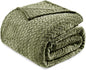 Exclusivo Mezcla Fleece Queen Size Blanket for Bed, 90x90 Inches Soft Cozy Jacquard Flannel Blankets, Lightweight Fuzzy Plush Warm for Winter, Olive Green