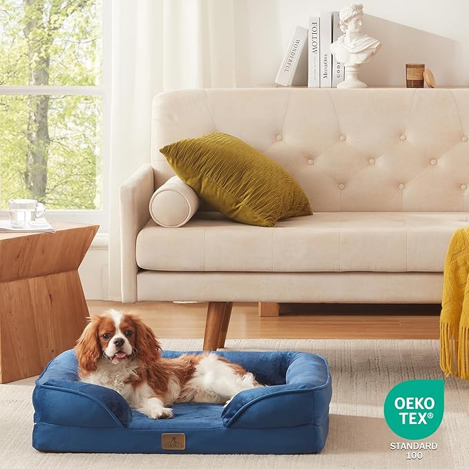 Bedfolks Orthopedic Dog Bed, Waterproof Dog Sofa Bed for Medium Dogs, Egg Foam Pet Couch Bed with Removable Washable Cover and Nonslip Bottom, Navy Blue-Mewly Pet